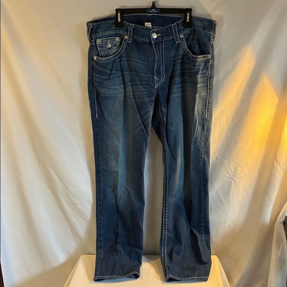 True Religion Men's Ricky Straight Flap Big T Jeans dark wash Sz 40 comfy trendy